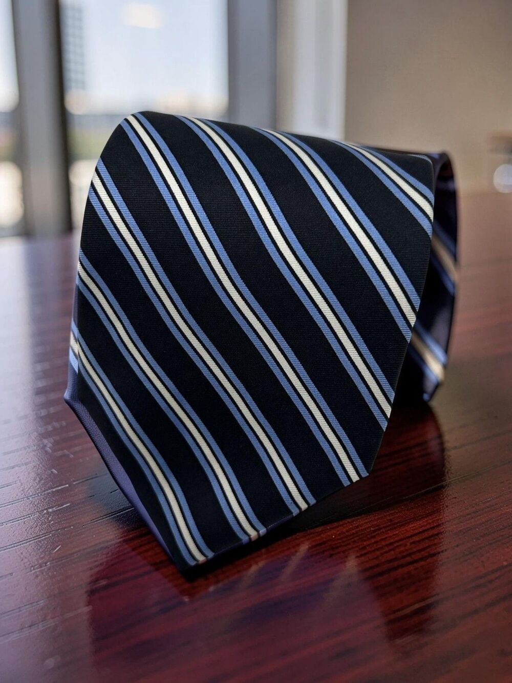 346 Brooks Brothers Pure Silk Tie Navy Blue White Stripe Classic 58.25" x 3.25"